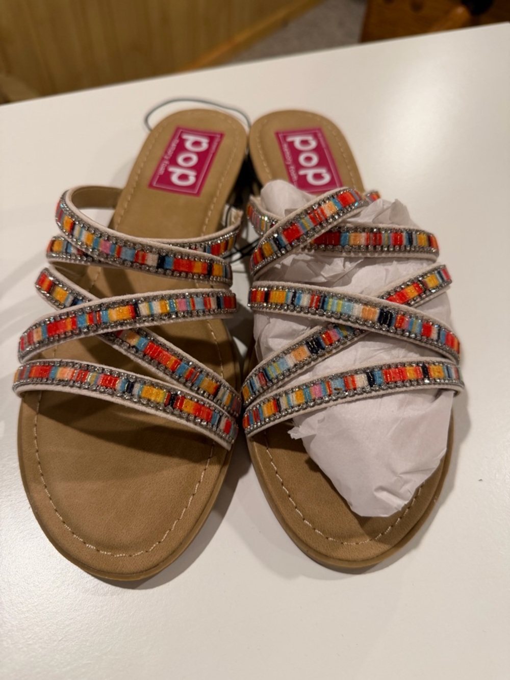 pop Multicolored Beaded Strappy Slide Sandals